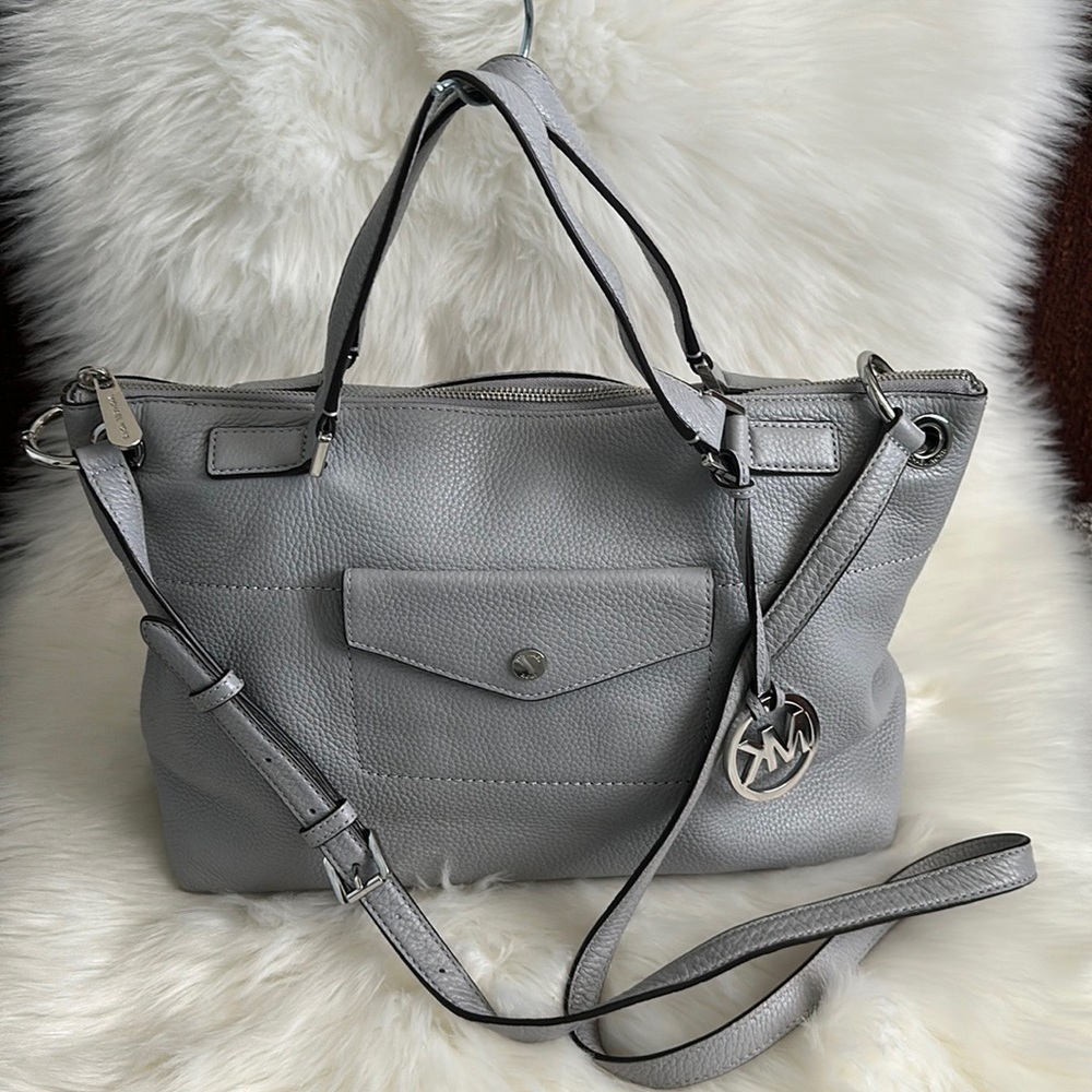 Michael Kors gray pebble leather satchel crossbody L 16 x H 10 x D 4 1/2